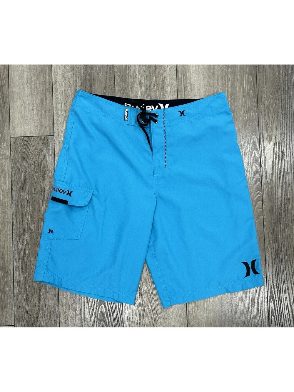 Hurley Board Shorts Mens Blue Pocket Tie Swim Bottom Men’s Size 32